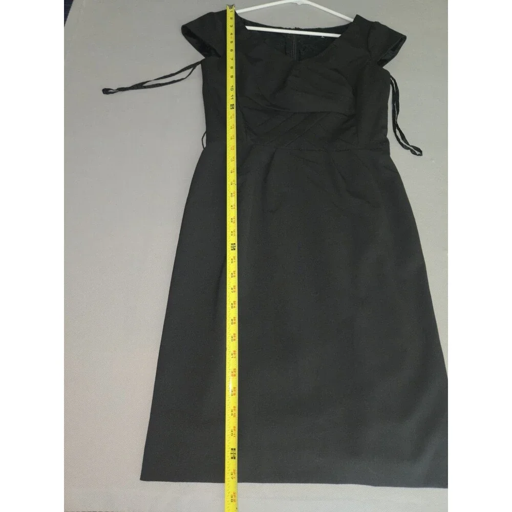 Antonio Melani Black Sheath Dress Size 6 Formal Pleated Cap Sleeve Office Party